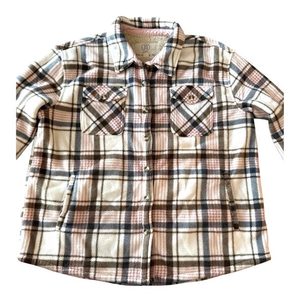 Sage Plaid Flannel Button Front Shacket Size XL Super Plush Sherpa Lined Fleece - Picture 6 of 10